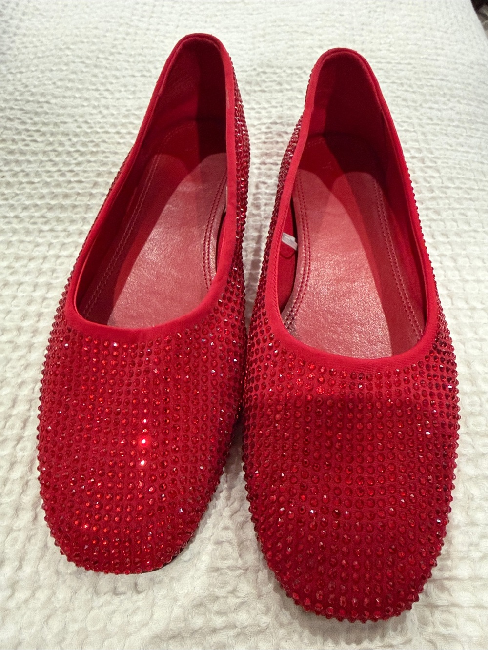 H&M Red Crystal Embellished Ballet Flats